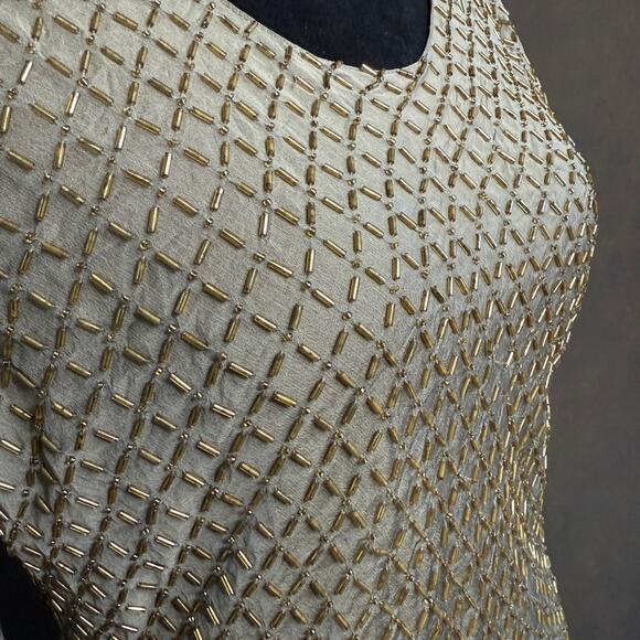 Anne Weyburn Beaded Top Embellished Scoop Neck Gold Polyester Sheer Size 14/42 - Picture 7 of 11